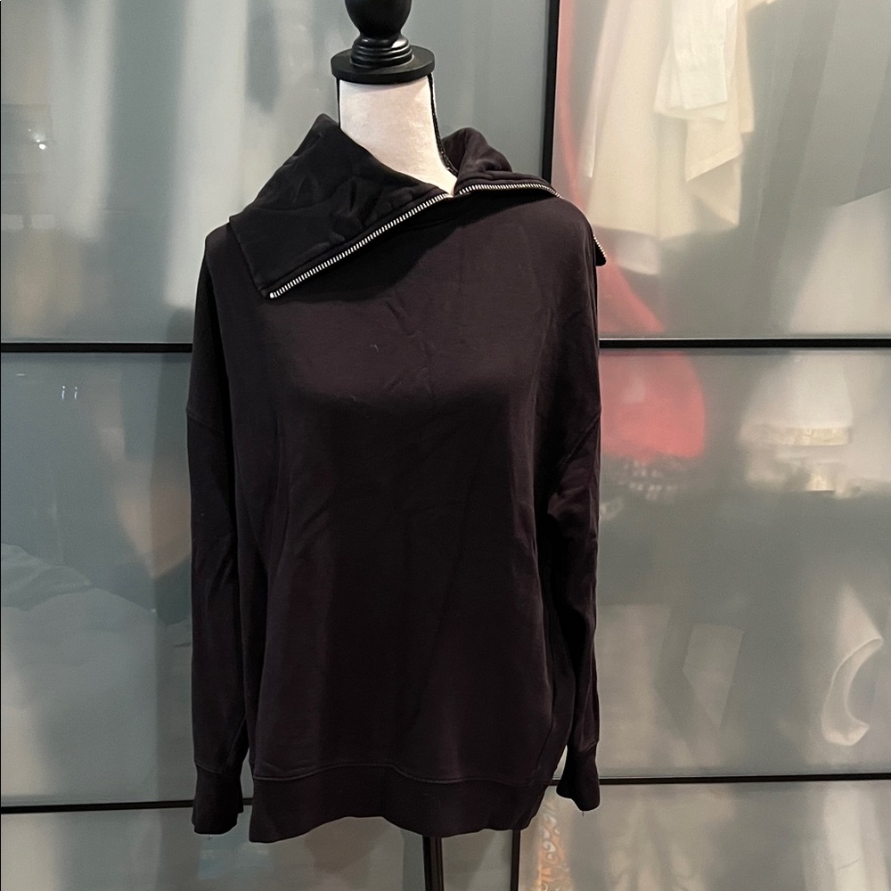 All Saints Bella Zip Black Sweatshirt with Zipper Detail